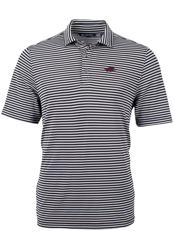 Cutter and Buck Arkansas Razorbacks Mens Virtue Eco Pique Stripe Short Sleeve Polo