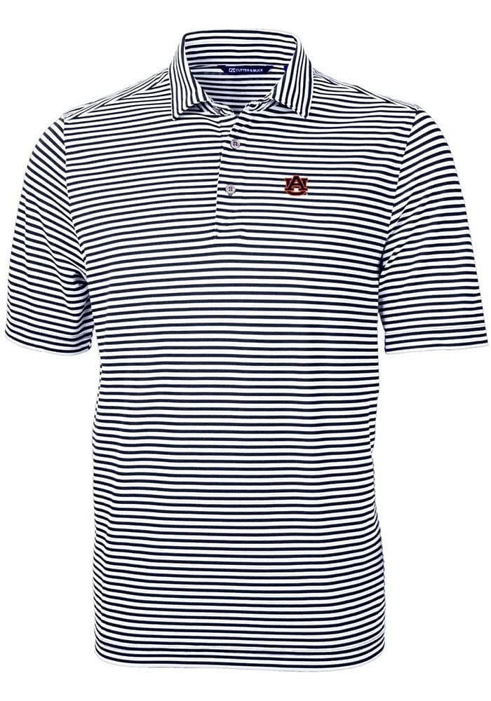 Cutter and Buck Auburn Tigers Mens Navy Blue Virtue Eco Pique Stripe Short Sleeve Polo