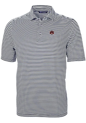 Cutter and Buck Auburn Tigers Mens Navy Blue Virtue Eco Pique Stripe Short Sleeve Polo
