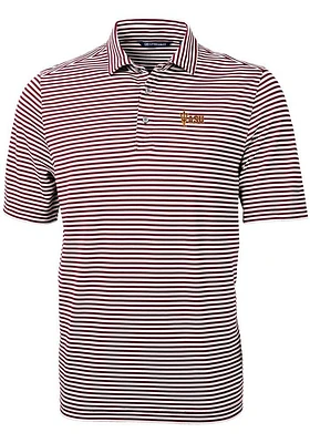 Cutter and Buck Arizona State Sun Devils Mens Maroon Virtue Eco Pique Stripe Short Sleeve Polo