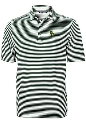 Cutter and Buck Baylor Bears Mens Green Logo Virtue Eco Pique Stripe Short Sleeve Polo