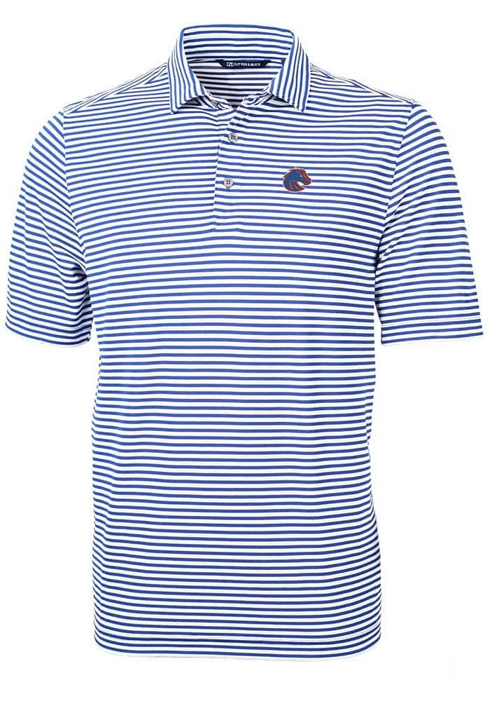 Cutter and Buck Boise State Broncos Mens Blue Virtue Eco Pique Stripe Short Sleeve Polo