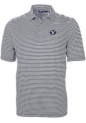 Cutter and Buck BYU Cougars Mens Navy Blue Virtue Eco Pique Stripe Short Sleeve Polo