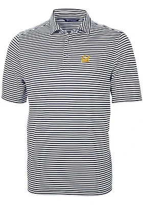 Cutter and Buck Cal Golden Bears Mens Navy Blue Virtue Eco Pique Stripe Short Sleeve Polo
