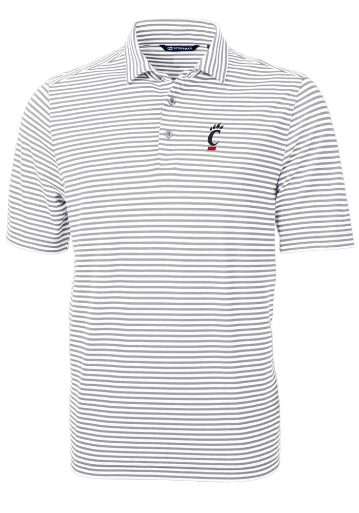 Cutter and Buck Cincinnati Bearcats Mens Virtue Eco Pique Stripe Short Sleeve Polo