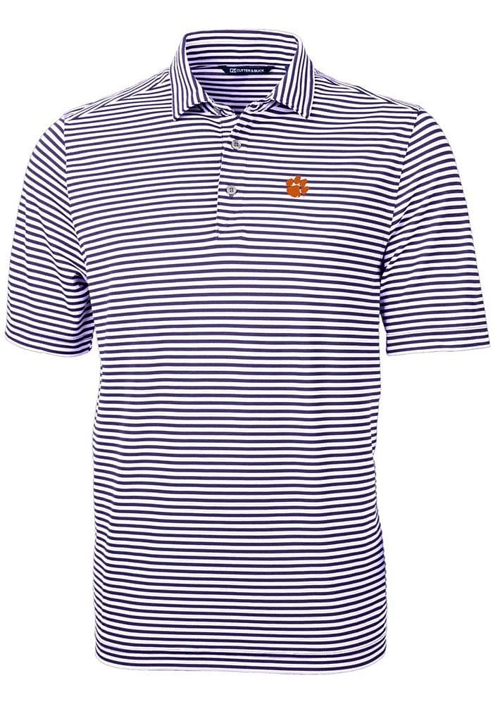 Cutter and Buck Clemson Tigers Mens Virtue Eco Pique Stripe Short Sleeve Polo