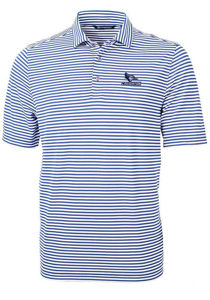 Cutter and Buck Creighton Bluejays Mens Virtue Eco Pique Stripe Short Sleeve Polo