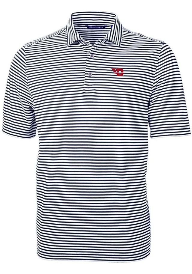 Cutter and Buck Dayton Flyers Mens Navy Blue Virtue Eco Pique Stripe Short Sleeve Polo