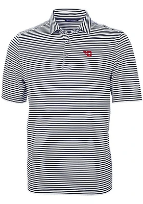 Cutter and Buck Dayton Flyers Mens Navy Blue Virtue Eco Pique Stripe Short Sleeve Polo