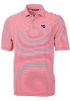 Cutter and Buck Dayton Flyers Mens Red Virtue Eco Pique Stripe Design Short Sleeve Polo