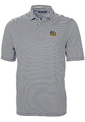 Cutter and Buck Drexel Dragons Mens Navy Blue Virtue Eco Pique Stripe Short Sleeve Polo