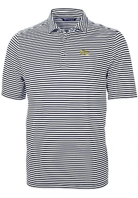 Cutter and Buck GA Tech Yellow Jackets Mens Navy Blue Virtue Eco Pique Stripe Short Sleeve Polo
