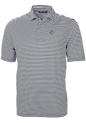 Cutter and Buck Georgetown Hoyas Mens Navy Blue Virtue Eco Pique Stripe Short Sleeve Polo