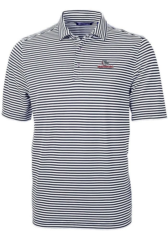 Cutter and Buck Gonzaga Bulldogs Mens Navy Blue Virtue Eco Pique Stripe Short Sleeve Polo