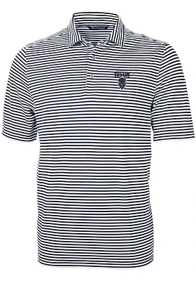 Cutter and Buck Howard Bison Mens Navy Blue Virtue Eco Pique Stripe Short Sleeve Polo