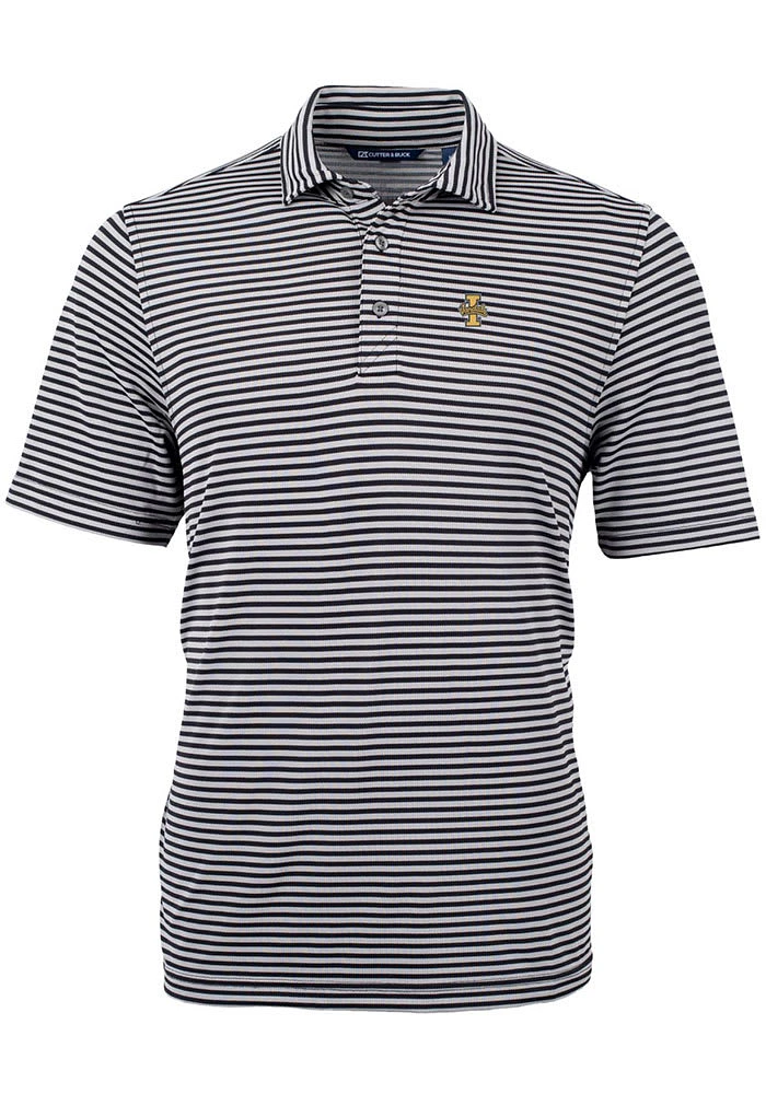 Cutter and Buck Idaho Vandals Mens Black Virtue Eco Pique Stripe Short Sleeve Polo