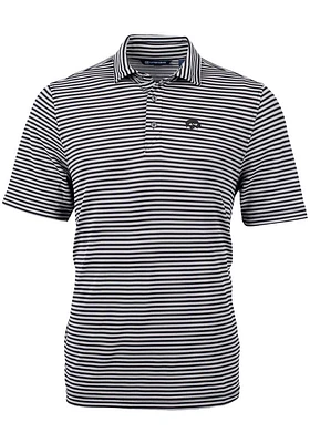 Cutter and Buck Iowa Hawkeyes Mens Black Virtue Eco Pique Stripe Short Sleeve Polo