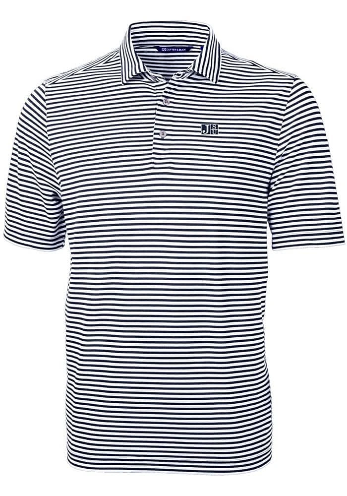 Cutter and Buck Jackson State Tigers Mens Navy Blue Virtue Eco Pique Stripe Short Sleeve Polo