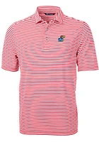 Cutter and Buck Kansas Jayhawks Mens Red Virtue Eco Pique Stripe Short Sleeve Polo