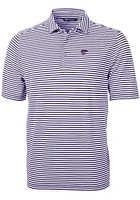 Mens K-State Wildcats Purple Cutter and Buck Virtue Eco Pique Stripe Logo Short Sleeve Polo Shir..