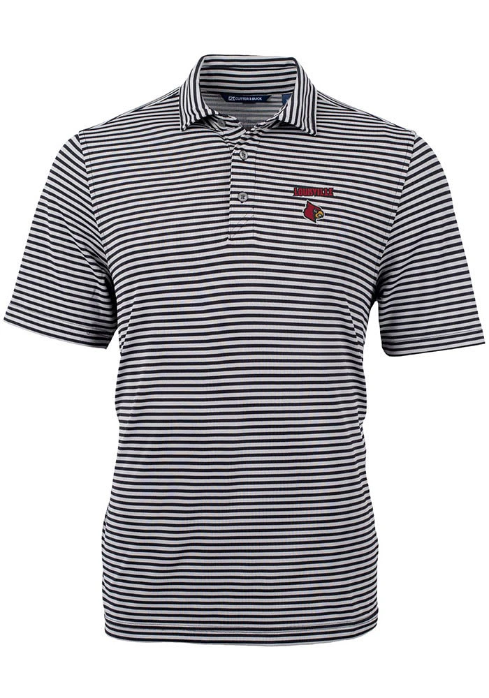 Cutter and Buck Louisville Cardinals Mens Virtue Eco Pique Stripe Short Sleeve Polo