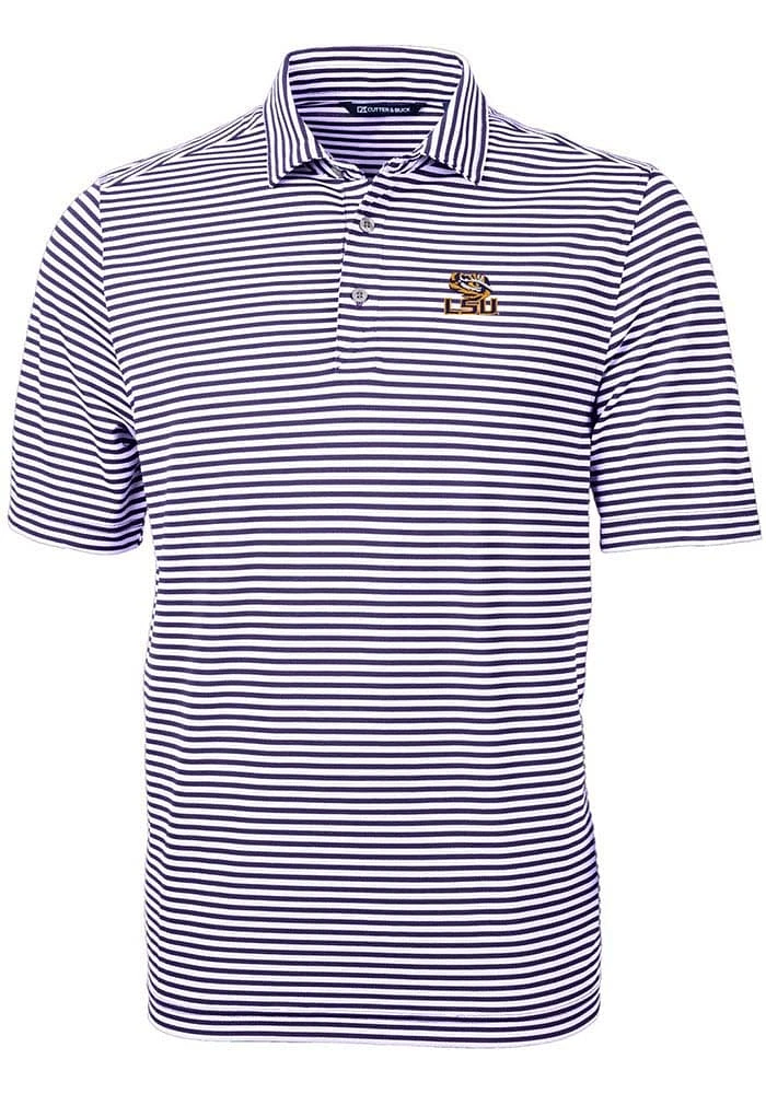 Cutter and Buck LSU Tigers Mens Virtue Eco Pique Stripe Short Sleeve Polo