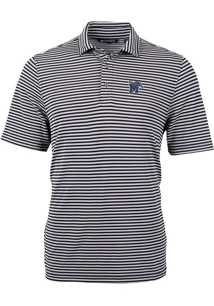 Cutter and Buck Memphis Tigers Mens Virtue Eco Pique Stripe Short Sleeve Polo
