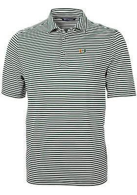Cutter and Buck Miami Hurricanes Mens Virtue Eco Pique Stripe Short Sleeve Polo