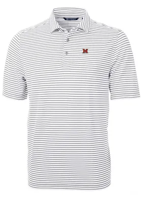 Cutter and Buck Miami RedHawks Mens Virtue Eco Pique Stripe Short Sleeve Polo