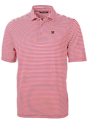 Cutter and Buck Miami RedHawks Mens Virtue Eco Pique Stripe Short Sleeve Polo