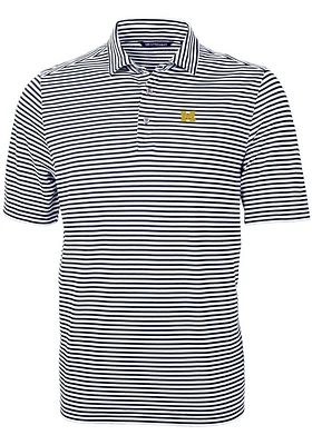 Cutter and Buck Michigan Wolverines Mens Blue Virtue Eco Pique Stripe Short Sleeve Polo