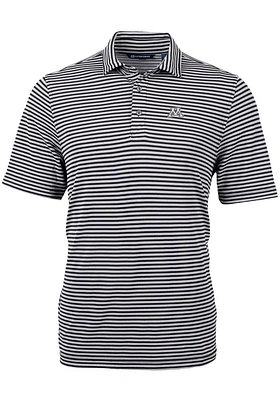 Mens Minnesota Golden Gophers Black Cutter and Buck Virtue Eco Pique Stripe Short Sleeve Polo Sh..