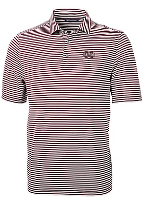 Cutter and Buck Mississippi State Bulldogs Mens Maroon Virtue Eco Pique Stripe Short Sleeve Polo