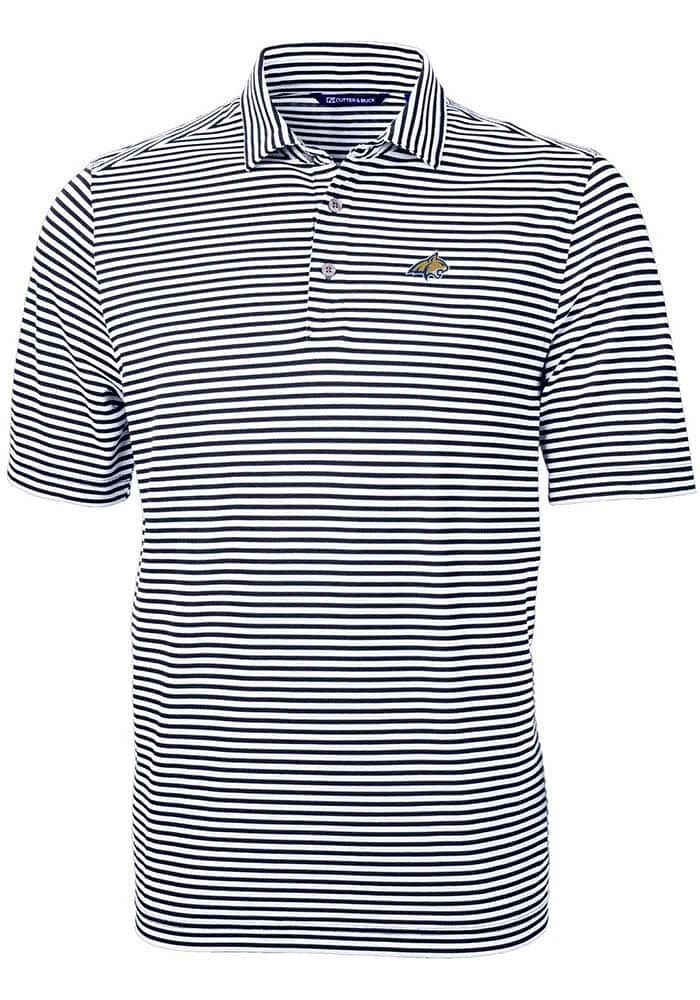 Cutter and Buck Montana State Bobcats Mens Navy Blue Virtue Eco Pique Stripe Short Sleeve Polo