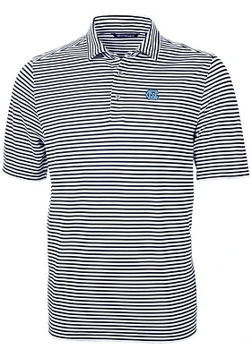 Cutter and Buck North Carolina Tar Heels Mens Navy Blue Virtue Eco Pique Stripe Short Sleeve Pol..