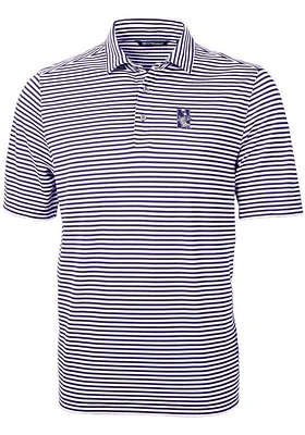 Mens Northwestern Wildcats Purple Cutter and Buck Virtue Eco Pique Stripe Short Sleeve Polo Shir..