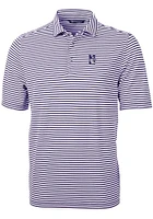Mens Northwestern Wildcats Purple Cutter and Buck Virtue Eco Pique Stripe Short Sleeve Polo Shir..