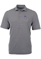 Mens Northwestern Wildcats Black Cutter and Buck Virtue Eco Pique Stripe Short Sleeve Polo Shirt