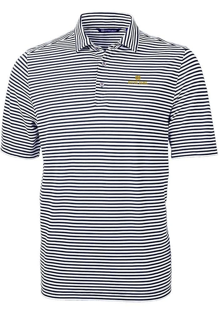 Cutter and Buck Notre Dame Fighting Irish Mens Navy Blue Virtue Eco Pique Stripe Short Sleeve Polo