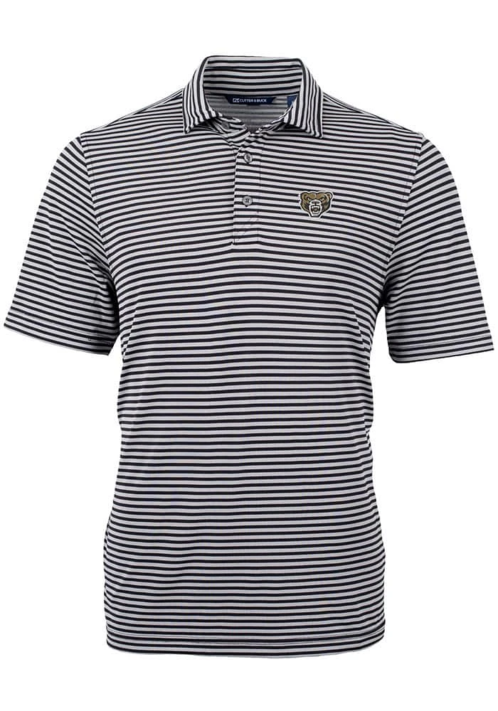 Cutter and Buck Oakland University Golden Grizzlies Mens Black Virtue Eco Pique Stripe Short Sle..