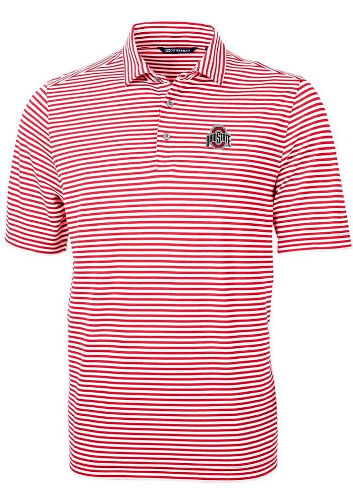 Cutter and Buck Ohio State Buckeyes Mens Virtue Eco Pique Stripe Short Sleeve Polo