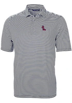 Cutter and Buck Ole Miss Rebels Mens Navy Blue Virtue Eco Pique Stripe Short Sleeve Polo