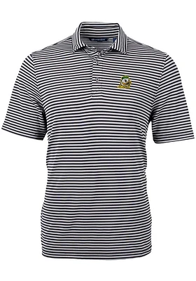 Mens Oregon Ducks Black Cutter and Buck Virtue Eco Pique Stripe Short Sleeve Polo Shirt