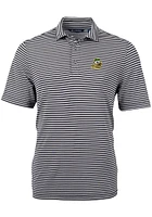 Mens Oregon Ducks Black Cutter and Buck Virtue Eco Pique Stripe Short Sleeve Polo Shirt