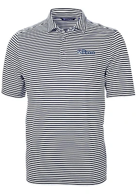 Cutter and Buck Pennsylvania Quakers Mens Navy Blue Virtue Eco Pique Stripe Short Sleeve Polo