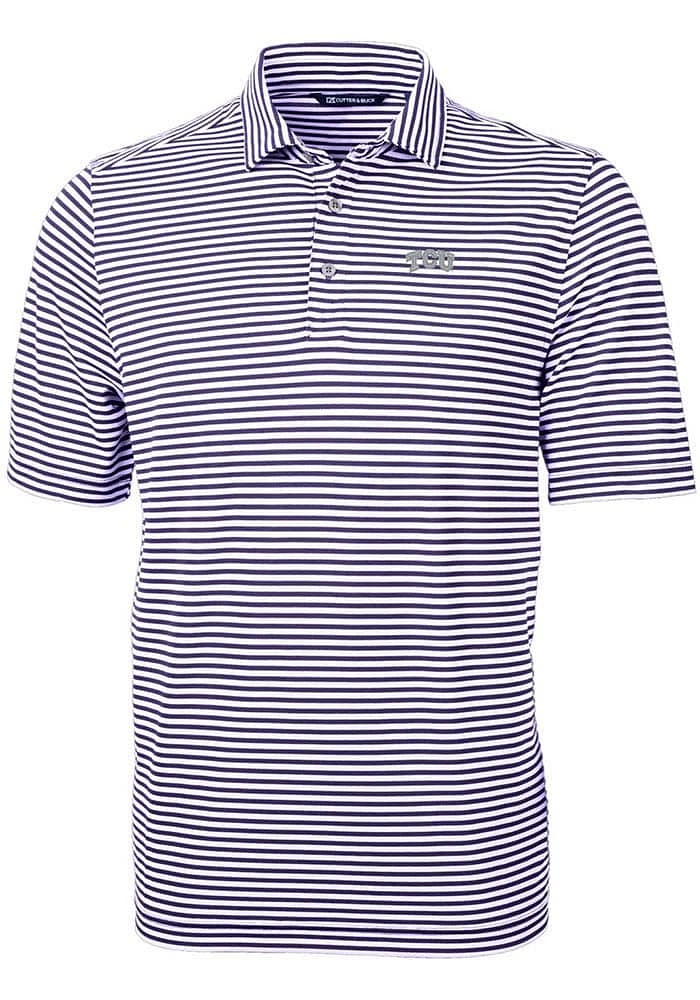Cutter and Buck TCU Horned Frogs Mens Virtue Eco Pique Stripe Short Sleeve Polo