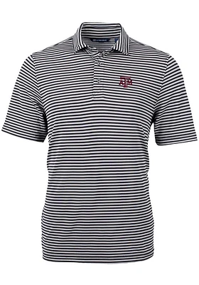 Cutter and Buck Texas A&M Aggies Mens Black Virtue Eco Pique Stripe Short Sleeve Polo
