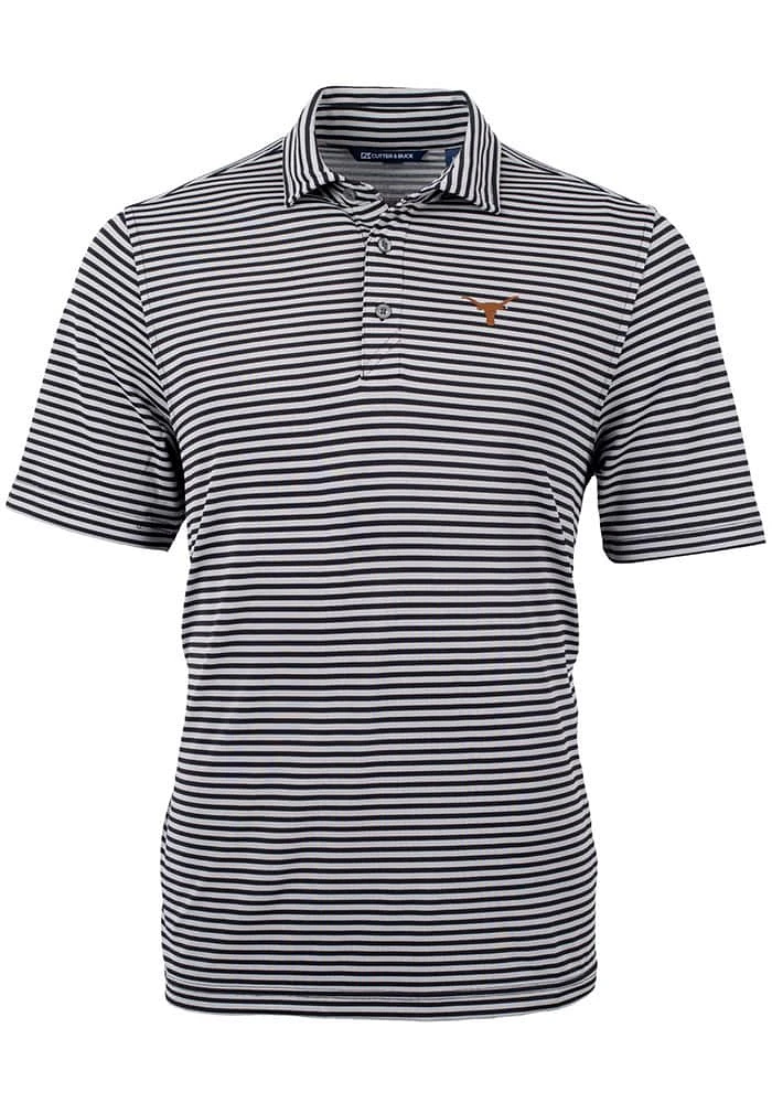Cutter and Buck Texas Longhorns Mens Black Virtue Eco Pique Stripe Short Sleeve Polo