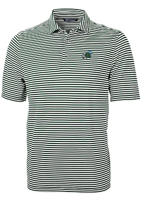 Cutter and Buck Tulane Green Wave Mens Virtue Eco Pique Stripe Short Sleeve Polo
