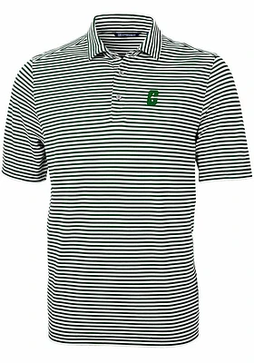 Cutter and Buck UNCC 49ers Mens Green Virtue Eco Pique Stripe Short Sleeve Polo